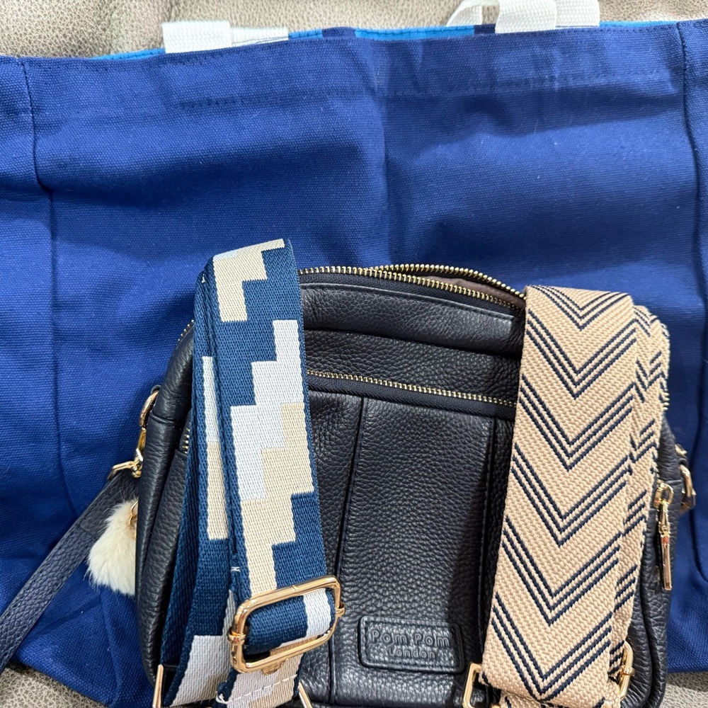 Black Leather Bag with Patterned Straps